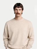 Men's  Beige Cashmere Colour Crewneck Sweater worn by model, detail view on white background