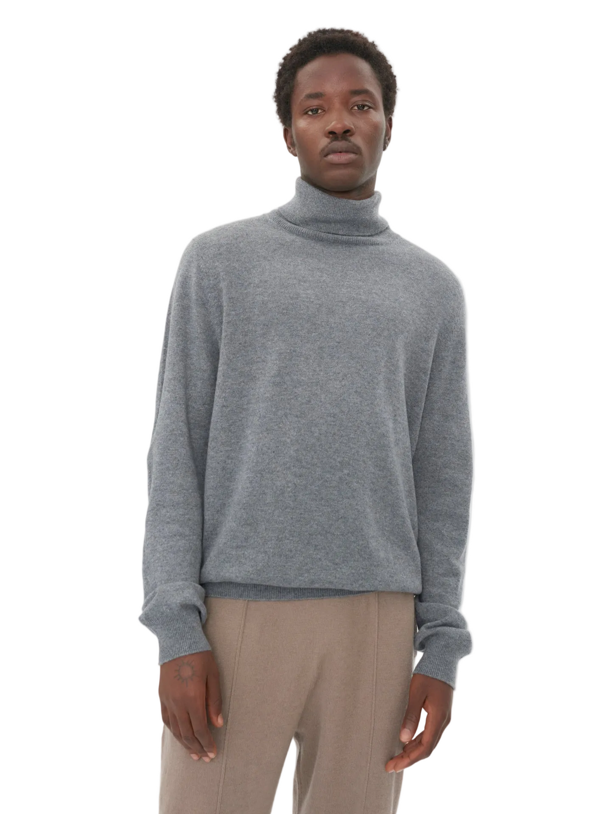 Dim Gray Cashmere Turtle Neck Sweater for Men