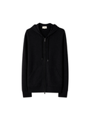 Men's Zip-Up Cashmere Hoodie in black, featuring a full zip, relaxed fit, and front pockets for comfort and style.