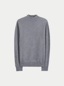 Men's Grey Timeless Mock Neck Cashmere Sweater detail view on white background