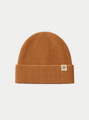 Bone Brown Cashmere Rib Knit Beanie  detail view on white background