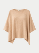 Women's Beige Cashmere  Knitted Poncho detail view, on white background
