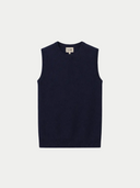 Women's Cashmere Crewneck Vest Navy   detail view on white backround