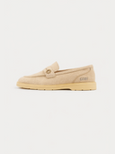 Unisex Beige Cashmere Loafers side view on white background