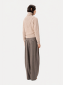 Women's Dual-Collar Cashmere Sweater Warm Grey worn by model, back view on white background