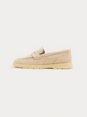 Unisex Beige Cashmere Loafers side view on white background