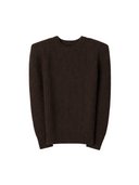Sculpted-Shoulder Cashmere Sweater in Deep Mole color with structured silhouette and detachable shoulder pads.