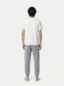 Men's Cashmere Sweatpants Grey worn by model, back view on white background