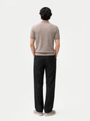 Men Classic Polo Shirt with Short Sleeve Taupe Men  worn by model, back view on white background