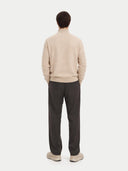 Men's Beige Cashmere Full-Zip Cardigan  worn by model back view on white background  