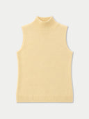 A pale yellow sleeveless ribbed knit mock neck sweater vest, shown flat against a light gray background.
