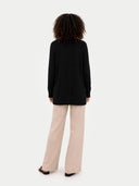 Women's Relaxed-Fit Cashmere Cardigan Black worn by model, back view on white background