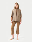 Women's Patch Pocket Cashmere Poncho Jacket Taupe worn by model front view on white background