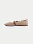 Pair of beige shoes with brown straps on a light gray background #color_nougat-brown