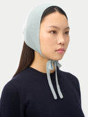 Grey Cashmere Bonnet For Woman worn by model side view on white background