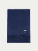 Cashmere Fringed Scarf Navy detail view on white background