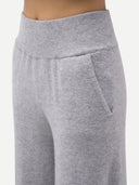 Women's Wide-Leg Cashmere Pants High Rise  worn by model, front view on white background