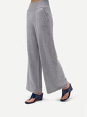 Women's Wide-Leg Cashmere Pants High Rise  worn by model, detail view on white background