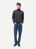 Men's Charcaol Turtleneck Cashmere Sweater worn by model, front view on white background