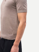 Men Classic Polo Shirt with Short Sleeve Taupe Men  worn by model, detail view on white background