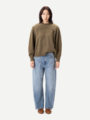 Oval-Sleeve Cropped Cashmere Sweater Burgundy worn by model, front view, on white background
