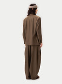 Women's  Sepia Double-Breasted Cashmere Suit Blazer  worn by model, back view on white background