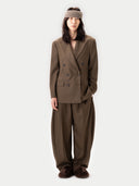 Women's  Sepia Double-Breasted Cashmere Suit Blazer  worn by model, front view on white background