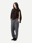 Cashmere Crewneck Twin Set Mole worn by model, side view, on white background