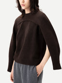 Cashmere Crewneck Twin Set Mole worn by model, detail view, on white background
