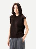 Cashmere Crewneck Twin Set Mole worn by model, front view, on white background