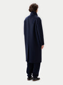 Unisex Cashmere Trench Coat Navy Blazer worn by model back view on white background