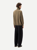 Barrel-Leg Cashmere Pants Black worn by model, back view on white background