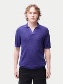 Men's Cashmere Silk Polo Skipper Blue detail view on white background