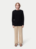 Men's Textured-Knit Silk Cashmere Sweater Black worn by model, front view on white background