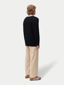 Men's Textured-Knit Silk Cashmere Sweater Black worn by model, back view on white background