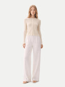 Women's Hidden Button-Front Cashmere Silk Cardigan Snow White  worn by model, front view on white background