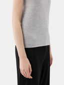 Gray one-shoulder tank cashmere top with a brand label on a white background #color_urban-gray