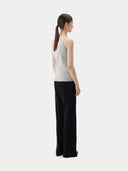 Gray one-shoulder tank cashmere top with a brand label on a white background #color_urban-gray