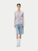 A light lavender ribbed knit long-sleeve top with a crew neck, displayed flat against a light gray background. #color_pale-orchid