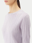A light lavender ribbed knit long-sleeve top with a crew neck, displayed flat against a light gray background. #color_pale-orchid