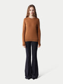 Women's Chipmunk Cashmere Crew Neck Sweater worn by model, front view on white background.