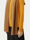 Unisex Cashmere Fishermen Knit Scarf Almond worn by model, detail view on white background