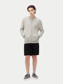 Gray zip-up cashmere sweatshirt on a white background. #color_steel-silver