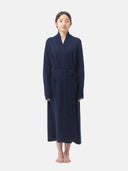 Women's Cashmere Long Robe Navy  worn by model, front view on white background
