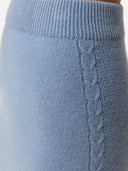 Women's Dusty Blue   A-Line Cashmere Knitted Skirt worn by model, side view on white background