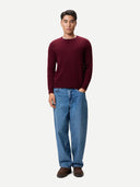 Men's Ribbed Cashmere Sweater Zinfandel  worn by model, front view on white background