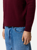 Men's Ribbed Cashmere Sweater Zinfandel  worn by model, detail view on white background