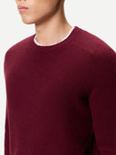 Men's Ribbed Cashmere Sweater Zinfandel  worn by model, detail view on white background