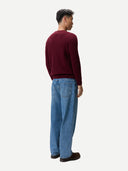 Men's Ribbed Cashmere Sweater Zinfandel  worn by model, back view on white background