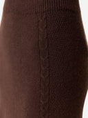 Women's Deep Mahogany  A-Line Cashmere Knitted Skirt worn by model, side view on white background
